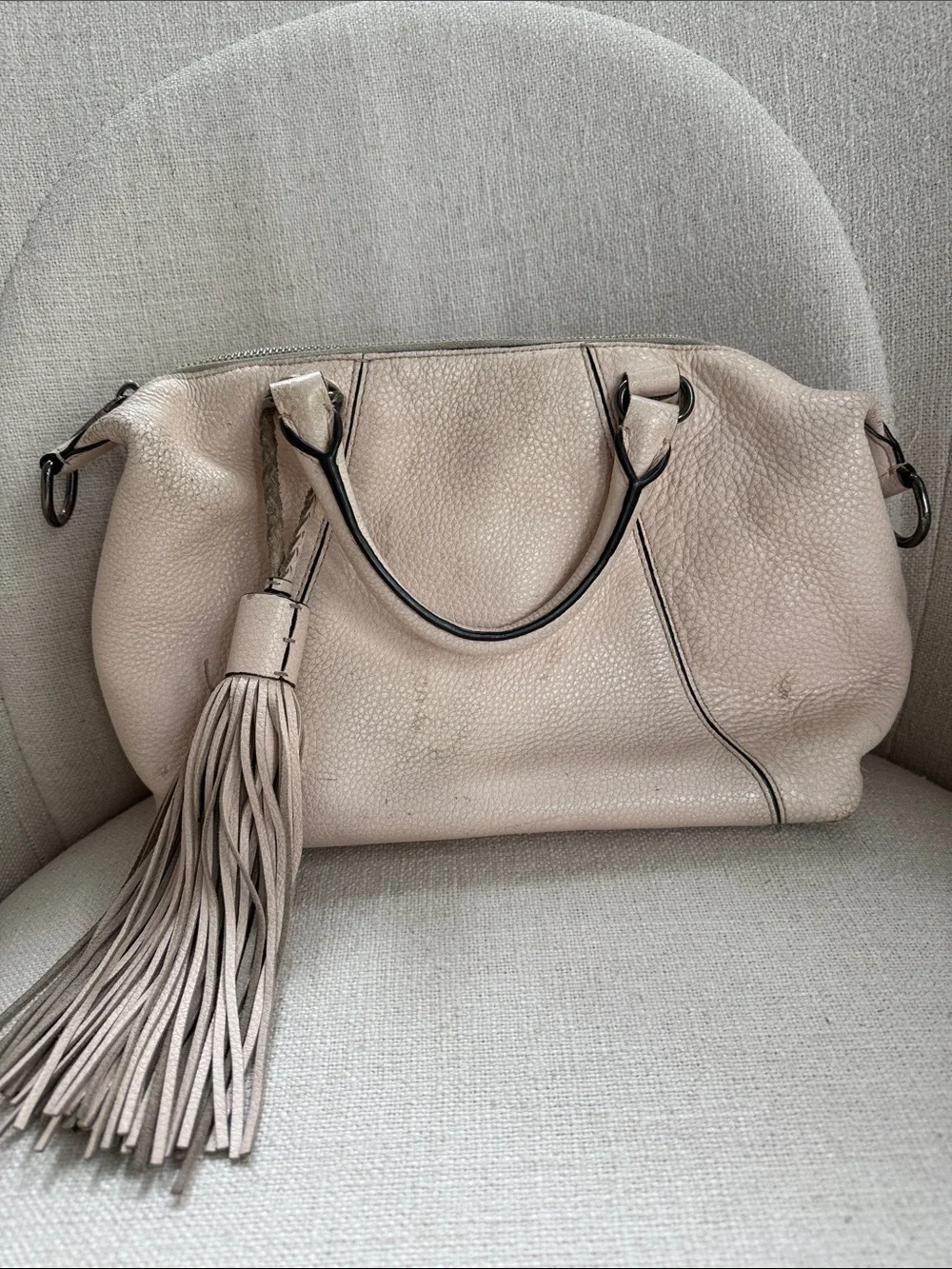 Rebecca Minkoff Blush Pebbled Leather Satchel with Tassel